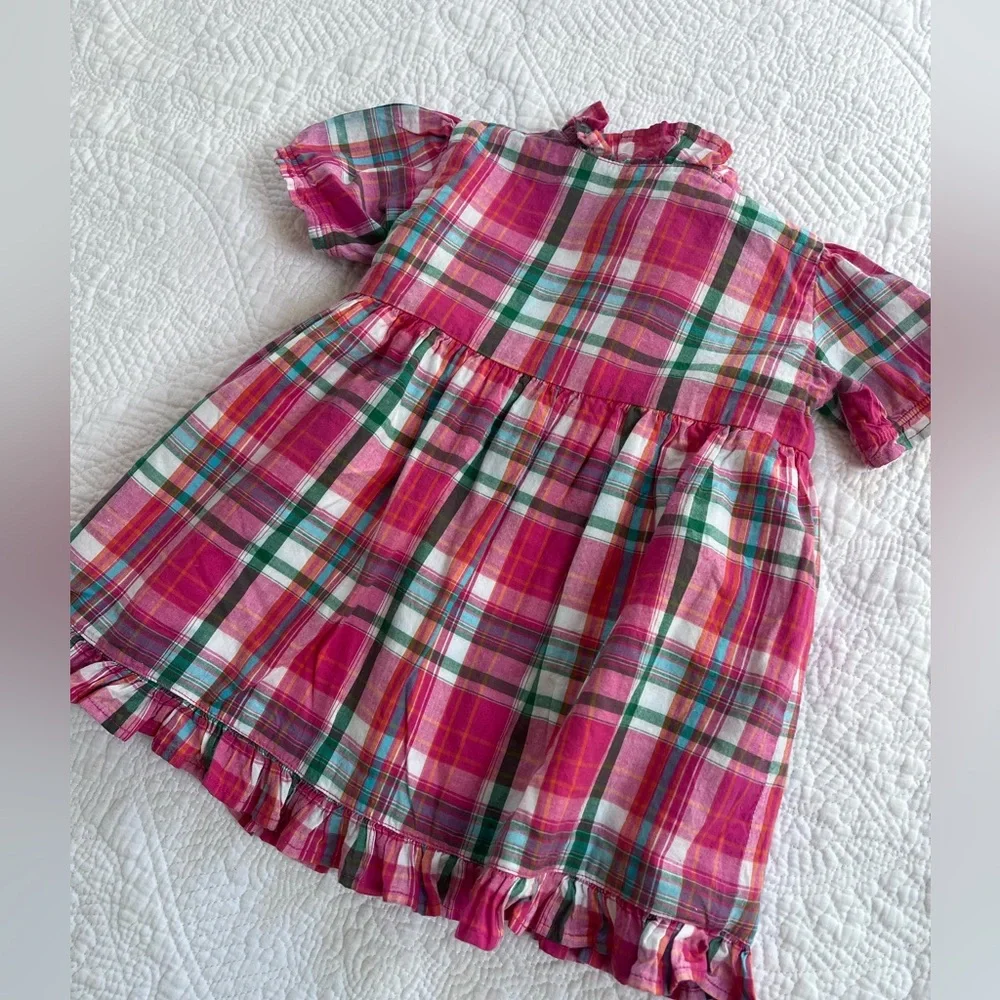 Ralph Lauren Baby Girl Madras Plaid Ruffle Wrap Dress 9 Months Like New infant